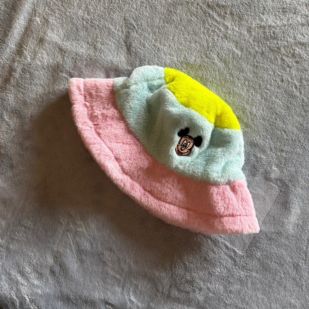 Disney Mickey Mouse Plush Color Block Bucket Hat Pink Blue Yellow - H274